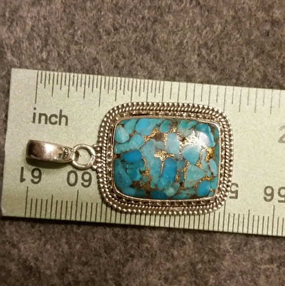 925 Silver Copper Blue Turquoise Pendant - Picture 7 of 8
